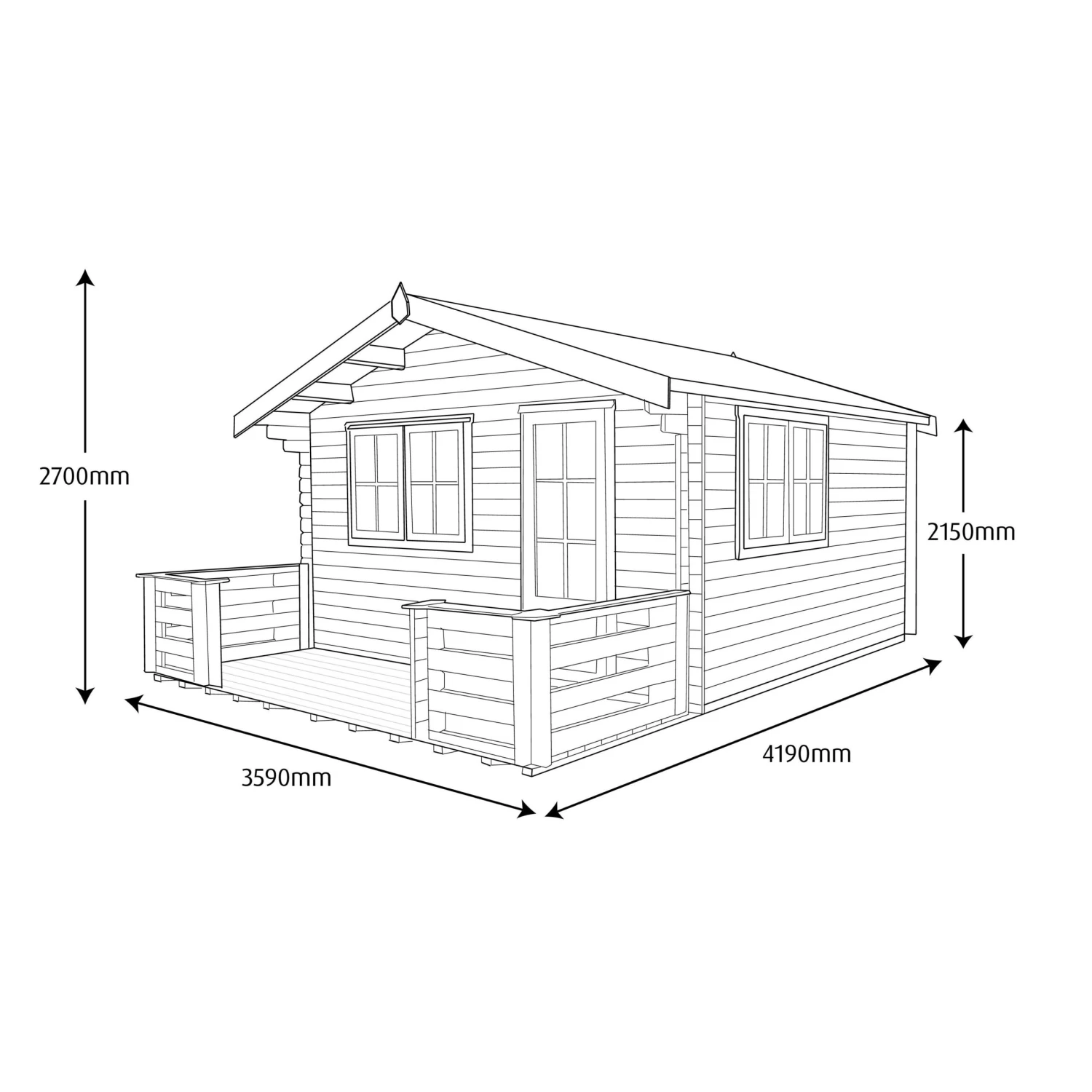 Shire Kinver 12x14 Toughened Glass Apex Tongue & Groove Wooden Cabin - Base Not Included 7 Shire Kinver 12x14 Toughened Glass Apex Tongue & Groove Wooden Cabin - Base Not Included - Image 5