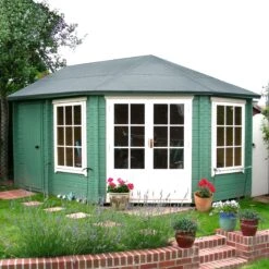 Shire Leygrove 14x10 Toughened Glass Apex Tongue & Groove Wooden Cabin - Base Not Included -Gardens and Outdoor shire leygrove 14x10 toughened glass apex tongue groove wooden cabin base not included5019804251407 02i bq