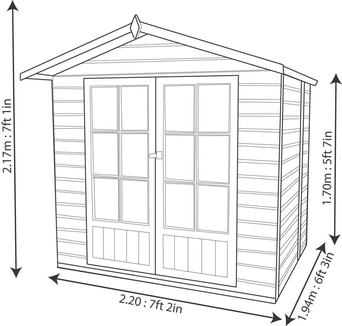 Shire Lumley 7x5 Toughened Glass Apex Shiplap Wooden Summer House - Base Included 10 Shire Lumley 7x5 Toughened Glass Apex Shiplap Wooden Summer House - Base Included - Image 8