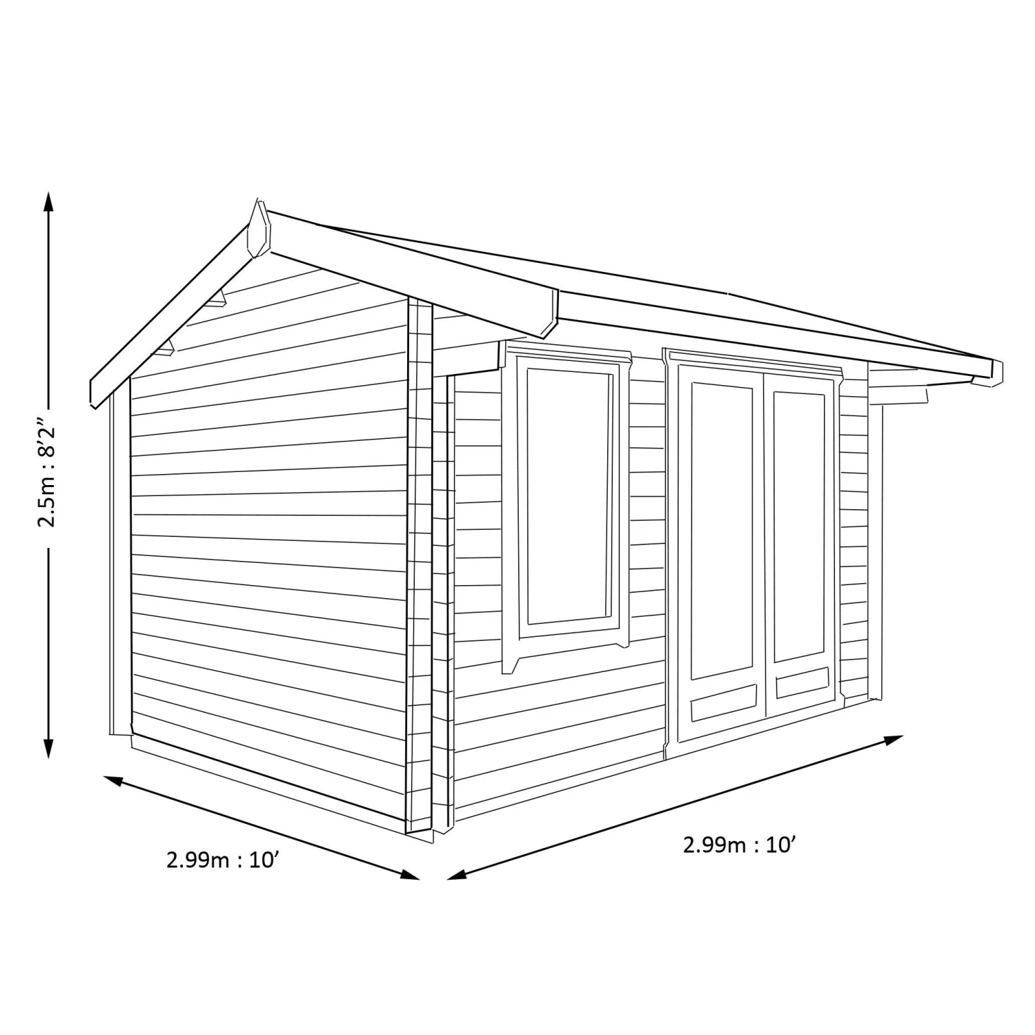 Shire Marlborough 10x10 Toughened Glass Apex Tongue & Groove Wooden Cabin - Base Not Included 10 Shire Marlborough 10x10 Toughened Glass Apex Tongue & Groove Wooden Cabin - Base Not Included - Image 8