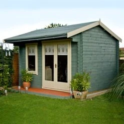 Shire Marlborough 10x14 Toughened Glass Apex Tongue & Groove Wooden Cabin - Base Not Included -Gardens and Outdoor shire marlborough 10x14 toughened glass apex tongue groove wooden cabin base not included5019804112401 01i