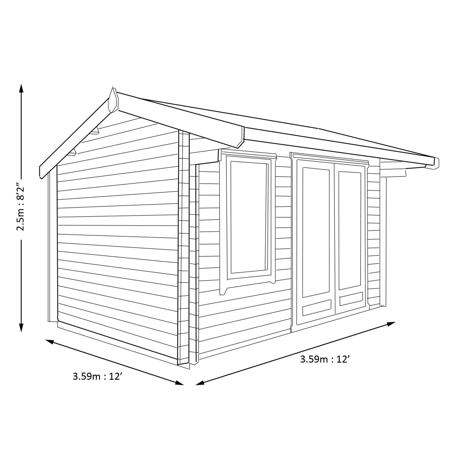 Shire Marlborough 12x12 Ft Toughened Glass Apex Tongue & Groove Wooden Cabin With Felt Tile Roof 10 Shire Marlborough 12x12 Ft Toughened Glass Apex Tongue & Groove Wooden Cabin With Felt Tile Roof - Image 8