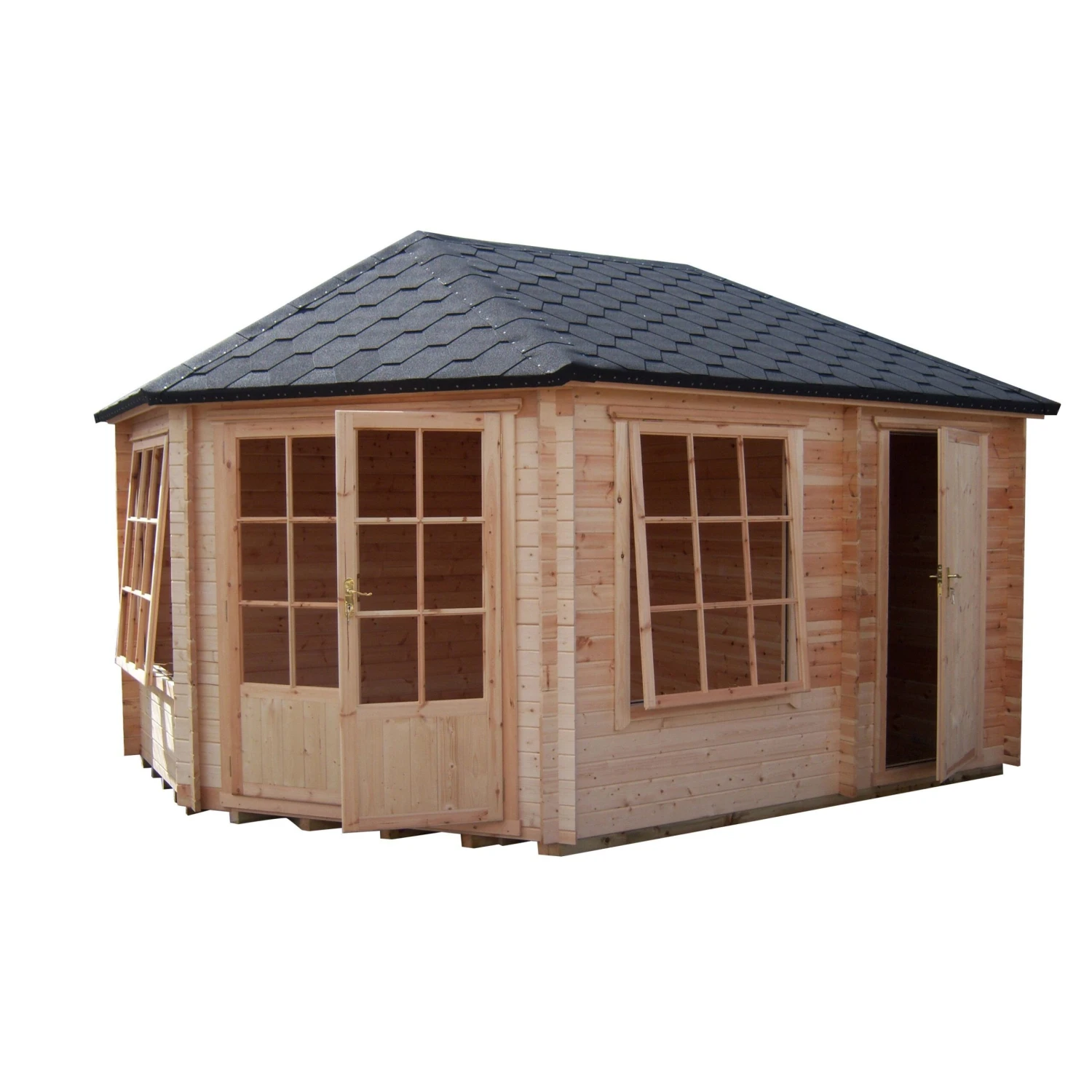Shire Rowney 10x14 Ft Toughened Glass Apex Tongue & Groove Wooden Cabin With Felt Tile Roof 3 Shire Rowney 10x14 Ft Toughened Glass Apex Tongue & Groove Wooden Cabin With Felt Tile Roof