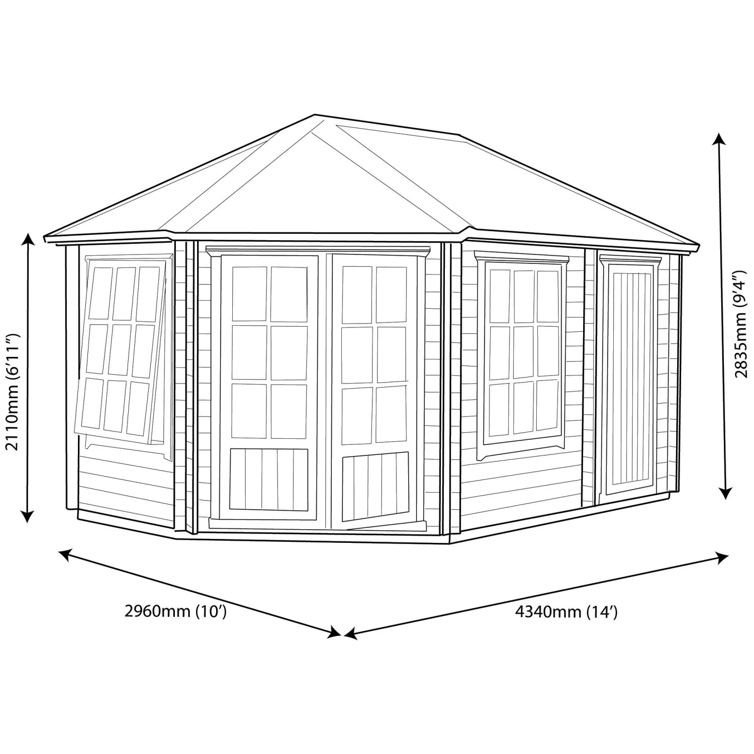 Shire Rowney 14x10 Glass Apex Tongue & Groove Wooden Cabin - Base Not Included 9 Shire Rowney 14x10 Glass Apex Tongue & Groove Wooden Cabin - Base Not Included - Image 7