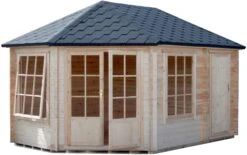Shire Rowney 14x10 Toughened Glass Apex Tongue & Groove Wooden Cabin - Base Not Included