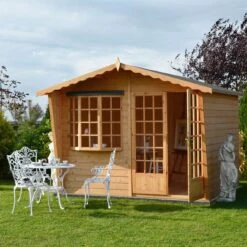 Shire Sandringham 10x8 Glass Apex Shiplap Wooden Summer House - Base Not Included -Gardens and Outdoor shire sandringham 10x8 glass apex shiplap wooden summer house base not included5019804891443 01i bq