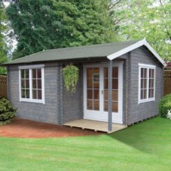Shire Twyford 14x17 Toughened Glass Apex Tongue & Groove Wooden Cabin - Base Not Included