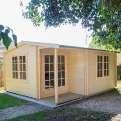 Shire Twyford 16x17 Ft Toughened Glass Apex Tongue & Groove Wooden Cabin With Felt Tile Roof -Gardens and Outdoor shire twyford 16x17 ft toughened glass apex tongue groove wooden cabin with felt tile roof5019804111480 03i bq