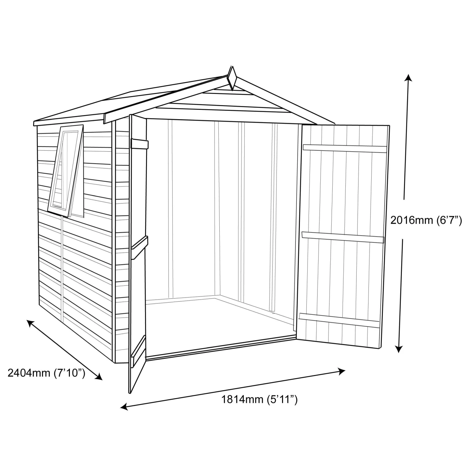 Shire Warwick 8x6 Ft Apex Shiplap Wooden Shed With Floor 8 Shire Warwick 8x6 Ft Apex Shiplap Wooden Shed With Floor - Image 6