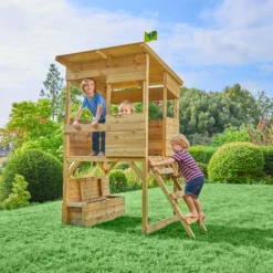 TP Toys 8x7 Tree Top Timber Tower Slide Playhouse Assembly Required -Gardens and Outdoor tp toys 8x7 tree top timber tower slide playhouse assembly required5021854803543 01i bq