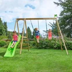 TP Toys Multi Double Green & Wood Swing & Slide (L) 2760mm X (W) 2810mm -Gardens and Outdoor tp toys multi double green wood swing slide l 2760mm x w 2810mm5021854901492 01i bq