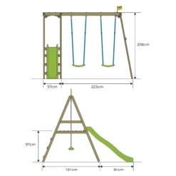 TP Toys Multi Double Green & Wood Swing & Slide (L) 2760mm X (W) 2810mm -Gardens and Outdoor tp toys multi double green wood swing slide l 2760mm x w 2810mm5021854901492 01t bq