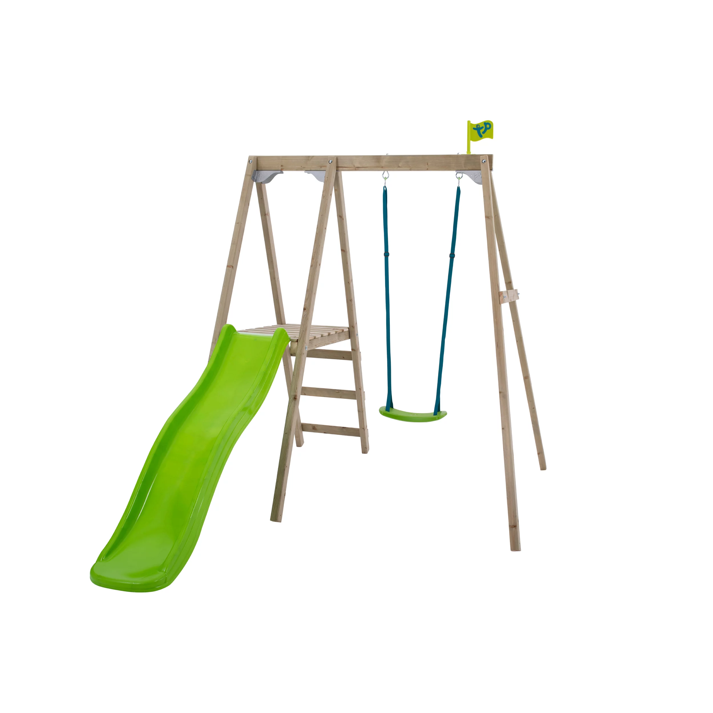 TP Toys Multiplay Green & Wood Swing & Slide (L) 1890mm X (W) 2760mm 3 TP Toys Multiplay Green & Wood Swing & Slide (L) 1890mm X (W) 2760mm